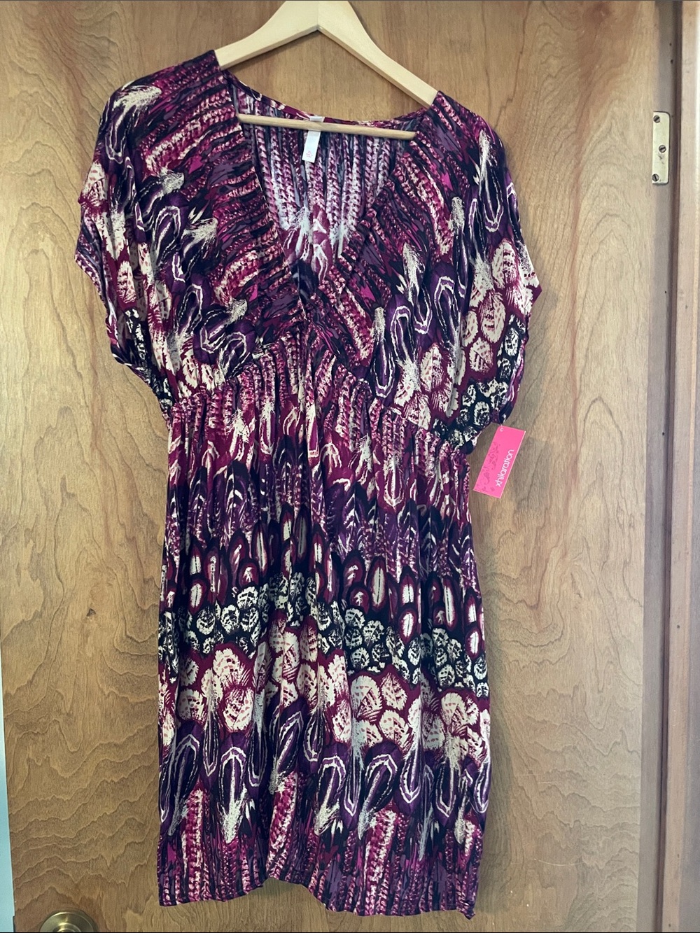 Xhilaration Burgundy Multi-Print V-Neck Midi Dress, XL